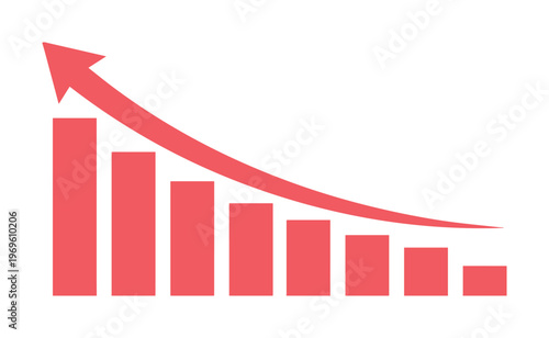 Declining red bar chart, downward trend graph, business performance decrease, financial market recession, economic crisis vector illustration