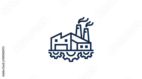 Industrial Factory Icon with Cogwheel Foundation