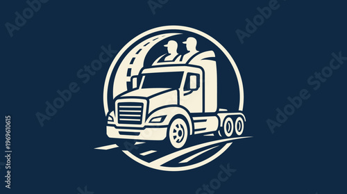 Trucking Company Logo with Drivers and Road