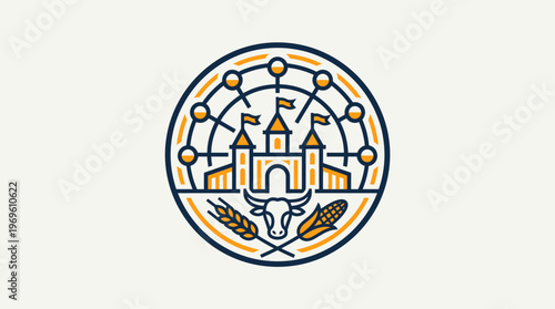 Vintage Fairground Logo with Castle Ferris Wheel and Farm Elements