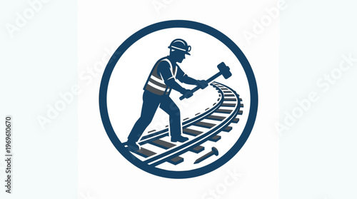 Railroad Construction Worker Icon in Circle
