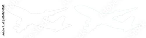 Minimalist airplane outline vector, two identical aircraft silhouettes, simple travel icon, aviation symbol for flight and transport, clean line art illustration for web and print design