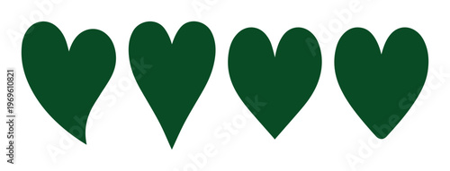 Four dark green heart shapes, a collection of love and romance symbols, perfect for Valentine's Day, wedding invitations, or digital design elements, vector illustration.