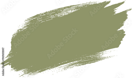 Wide olive green paint brush stroke texture on white background