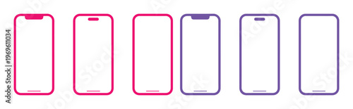 Modern Smartphone Mockup Vector Set, six minimalist mobile phone frames, UI UX design elements for app presentation, digital technology concept