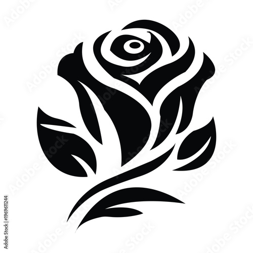 Rose Flower Silhouette Vector – Elegant Floral Design for Tattoo, Decoration, and Graphic Art
