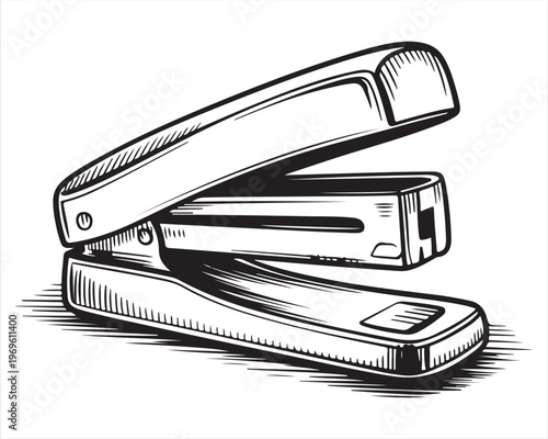 Office Stapler Illustration in Black and White Line Art