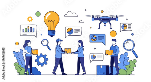 Smart logistics and automated delivery system illustration