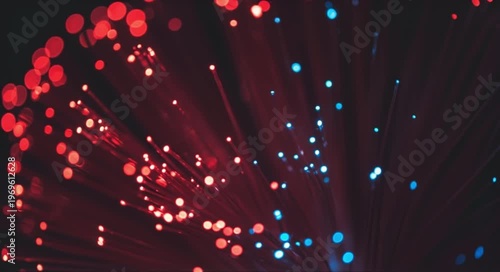 Abstract glowing fiber optics with vibrant red and blue lights
