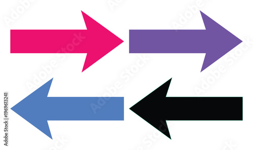 Vibrant directional arrow vector set, four colorful pointer graphics, modern navigation symbols for web design and user interface, versatile UI element collection.