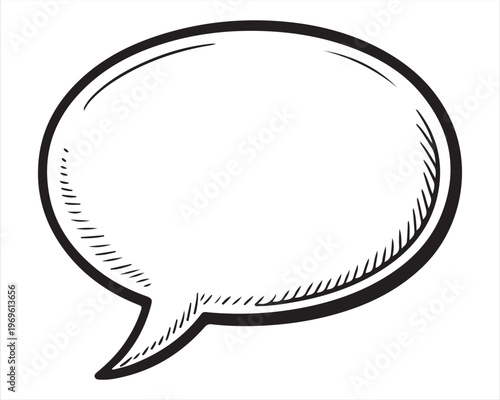 Hand Drawn Speech Bubble Dialog Illustration in Vintage Engraving Style, Black and White Line Art Chat Icon for Communication Message or Conversation Concept Isolated on White Background