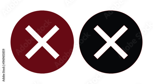 Red and black cross mark icons, a pair of simple vector X symbols for error, wrong, or delete actions, modern graphic resources for user interfaces and web design