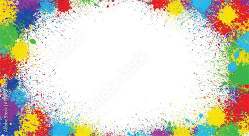 A vibrant, abstract, colorful splatter background with a white background. Multicolor splatter design. Colorful Paint Splashes.