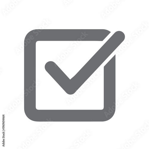 Dark gray verification mark within a square box represents successful completion or accurate selection in a user interface.