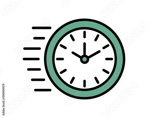 A green and black clock icon with speed lines indicating urgency and time management