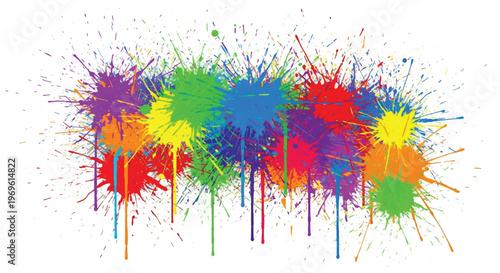 A vibrant, abstract, colorful splatter background with a white background. Multicolor splatter design. Colorful Paint Splashes.
