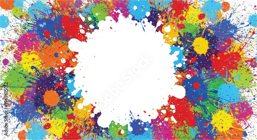 A vibrant, abstract, colorful splatter background with a white background. Multicolor splatter design. Colorful Paint Splashes.