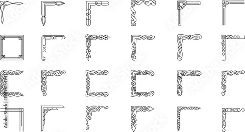 Ornamental corner borders collection, decorative vintage frame elements, elegant line art design, classic floral corners, graphic embellishment set for design