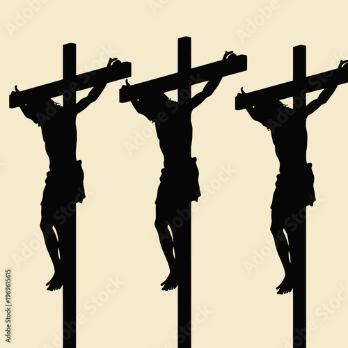 Silhouette of Three Crosses on Calvary Hill Representing the Crucifixion of Jesus Christ for Good Friday and Easter