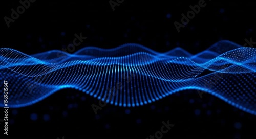 Abstract glowing blue digital wave of particles on a dark background