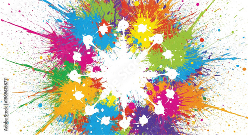 A vibrant, abstract, colorful splatter background with a white background. Multicolor splatter design. Colorful Paint Splashes.
