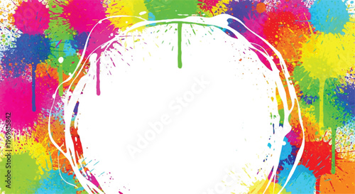 A vibrant, abstract, colorful splatter background with a white background. Multicolor splatter design. Colorful Paint Splashes.