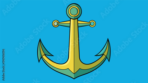 Bright golden anchor design on a solid blue background with simple shapes and clean lines