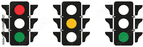 Traffic Light Signal Icon, Red Yellow Green Control Light Flat Vector Illustration for Road Safety, Transportation, Urban Traffic Management and Navigation Design Elements