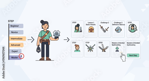 Character selecting items from a grid of options.