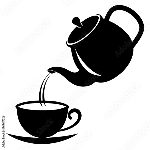 A steaming kettle pouring fresh coffee into a waiting cup Vector