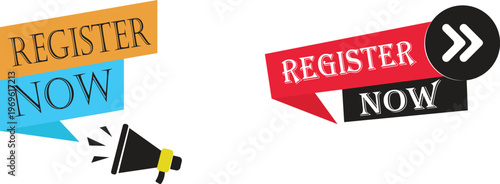 Register now icon set collection group featuring signup button symbol user account creation interface web app ui click join form registration digital access design flat modern concept.