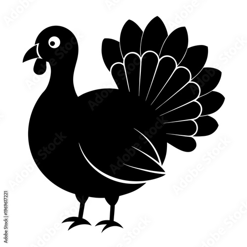 A proud turkey displaying its full plumage in black and white Vector