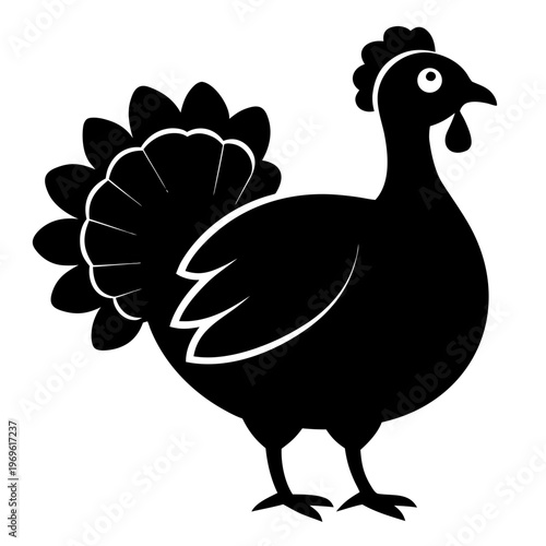 A simple black and white illustration of a guinea fowl Vector