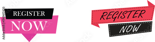 Register now icon set collection group featuring signup button symbol user account creation interface web app ui click join form registration digital access design flat modern concept.