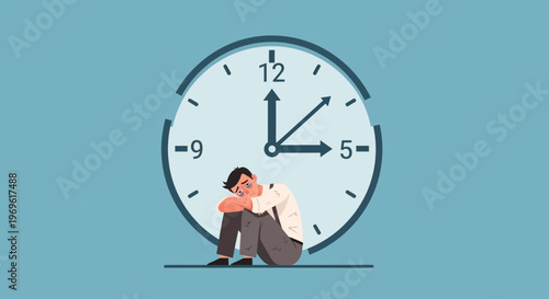 Man sitting in front of a clock feeling stressed.