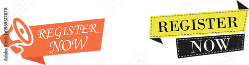 Register now icon set collection group featuring signup button symbol user account creation interface web app ui click join form registration digital access design flat modern concept.