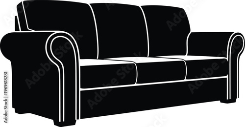 Sofa three-seater black silhouette vector illustration with elegant design.