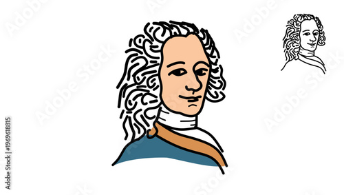 Portrait of Voltaire, flat vector illustration