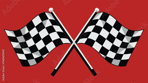 Crossed checkered flags signal the start of a race at a motorsport event in a lively atmosphere