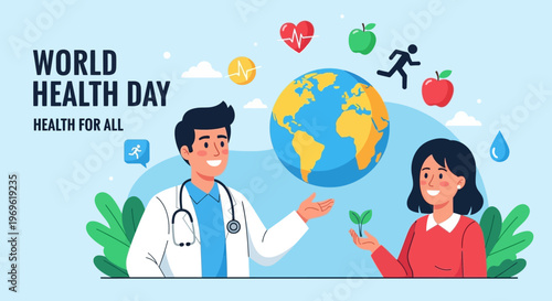 World Health Day: Doctor and patient with Earth, promoting health for all
