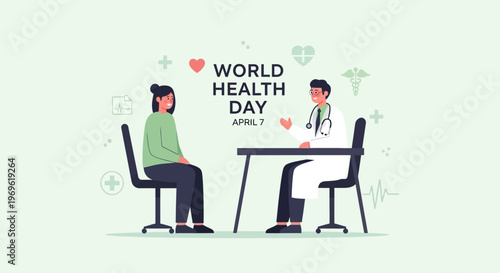 World Health Day: Doctor consults patient, promoting healthcare awareness