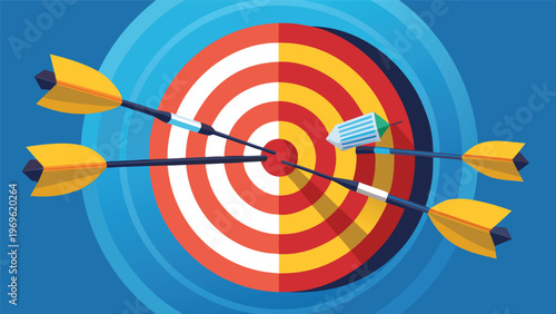 Archery practice shows arrows hitting target in a detailed bullseye during a sunny day outdoors