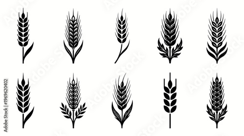 Wheat Ear Icons – Agriculture, Farming, Harvest, Grain, Food Production, Sustainability, Crop Symbol, Natural Design, Rural Economy Graphics