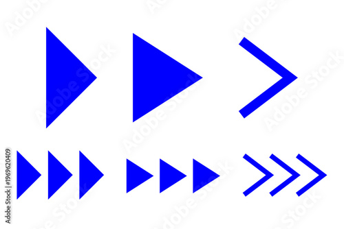 シンプルな青の矢印アイコンセット 再生 進む ナビゲーション素材