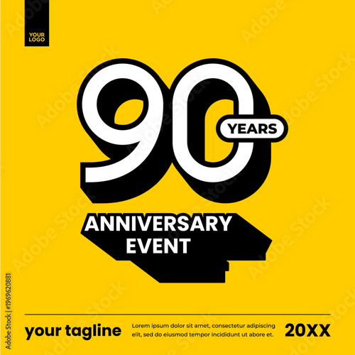 90 years anniversary event bold logo social media template yellow background
