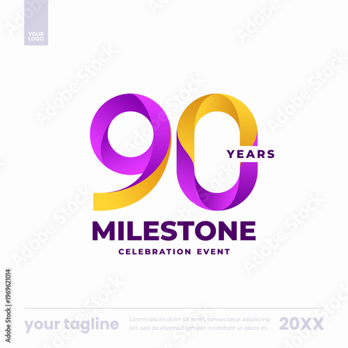 90 years milestone celebration event yellow purple gradient social media template