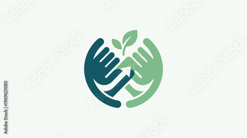 Healthcare And Environmental Care Logo With Hands And Green Sprout