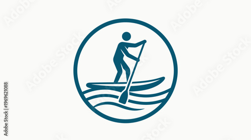 Paddleboarder Icon with Waves
