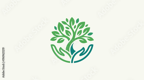 Green Tree Growing With Caring Hands