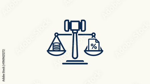 Gavel and Scales Weighing Coins Against Percentage Document
